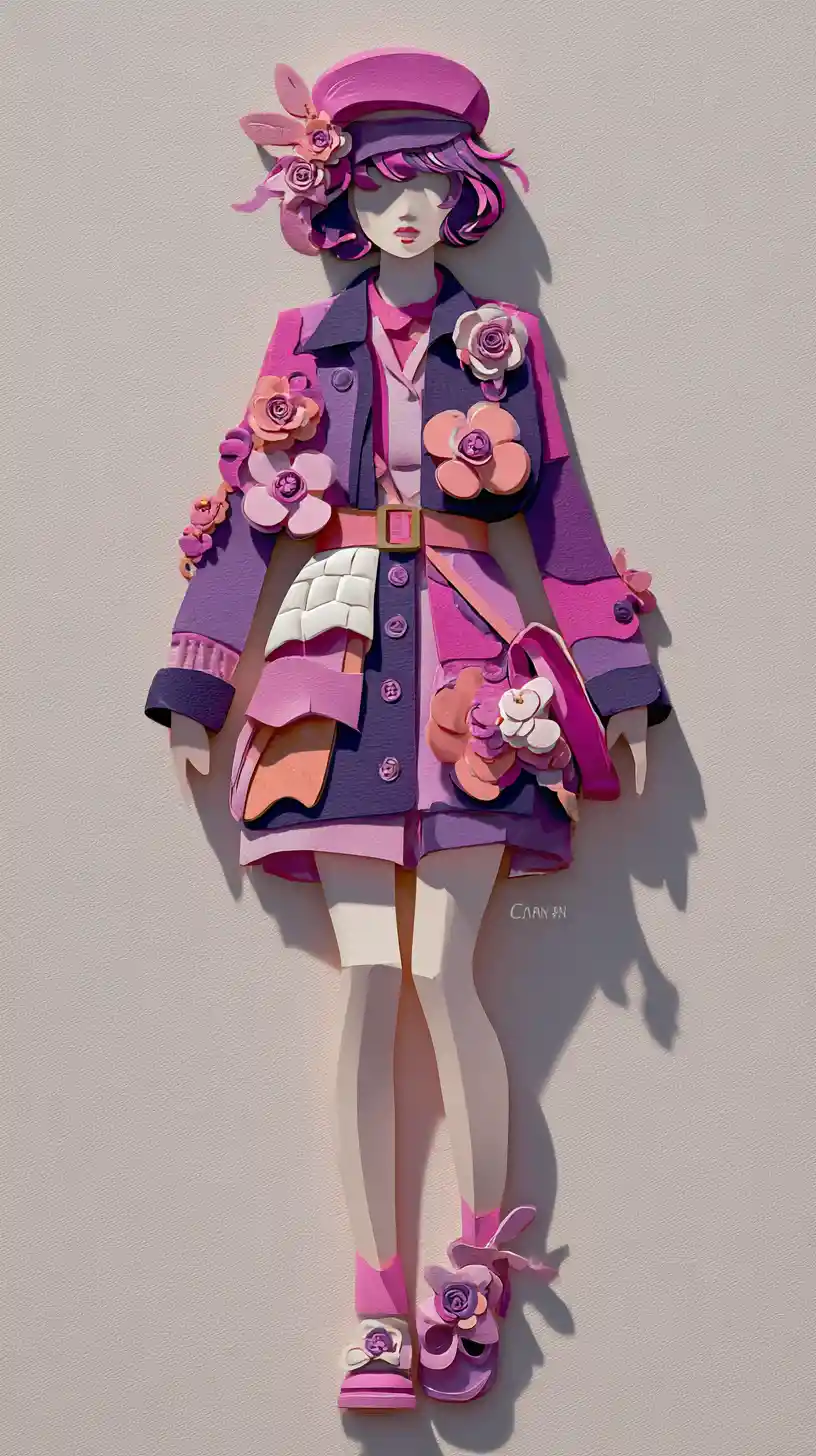 Harajuku fashion woman in layered 3D paper craft art