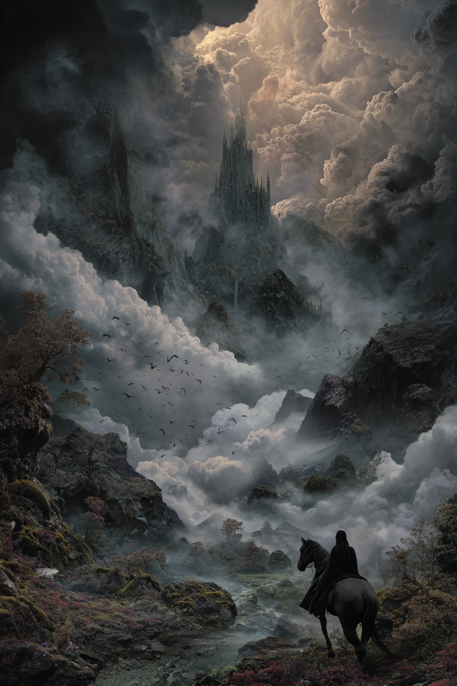 Dark surreal underworld with dreamlike mythical creatures