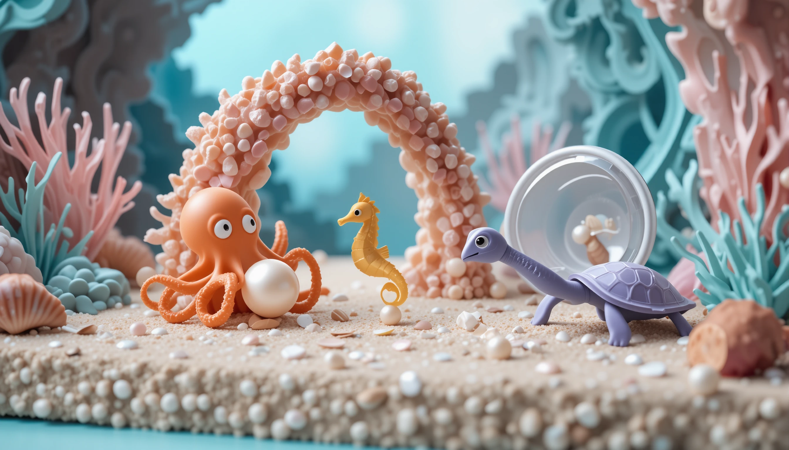 Miniature coral reef diorama with playful sea creatures