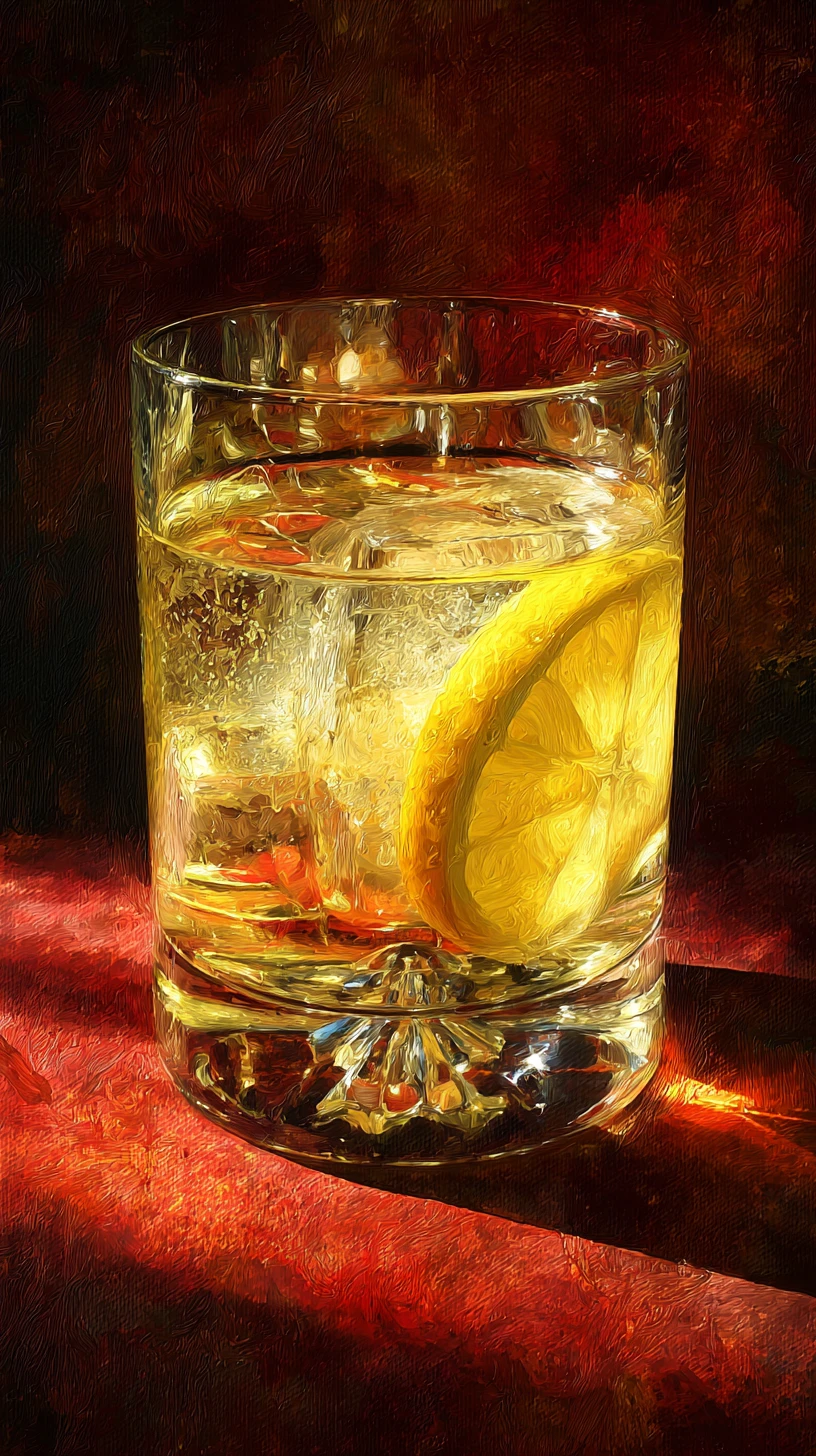 Close up of a winter cocktail in a textured glass