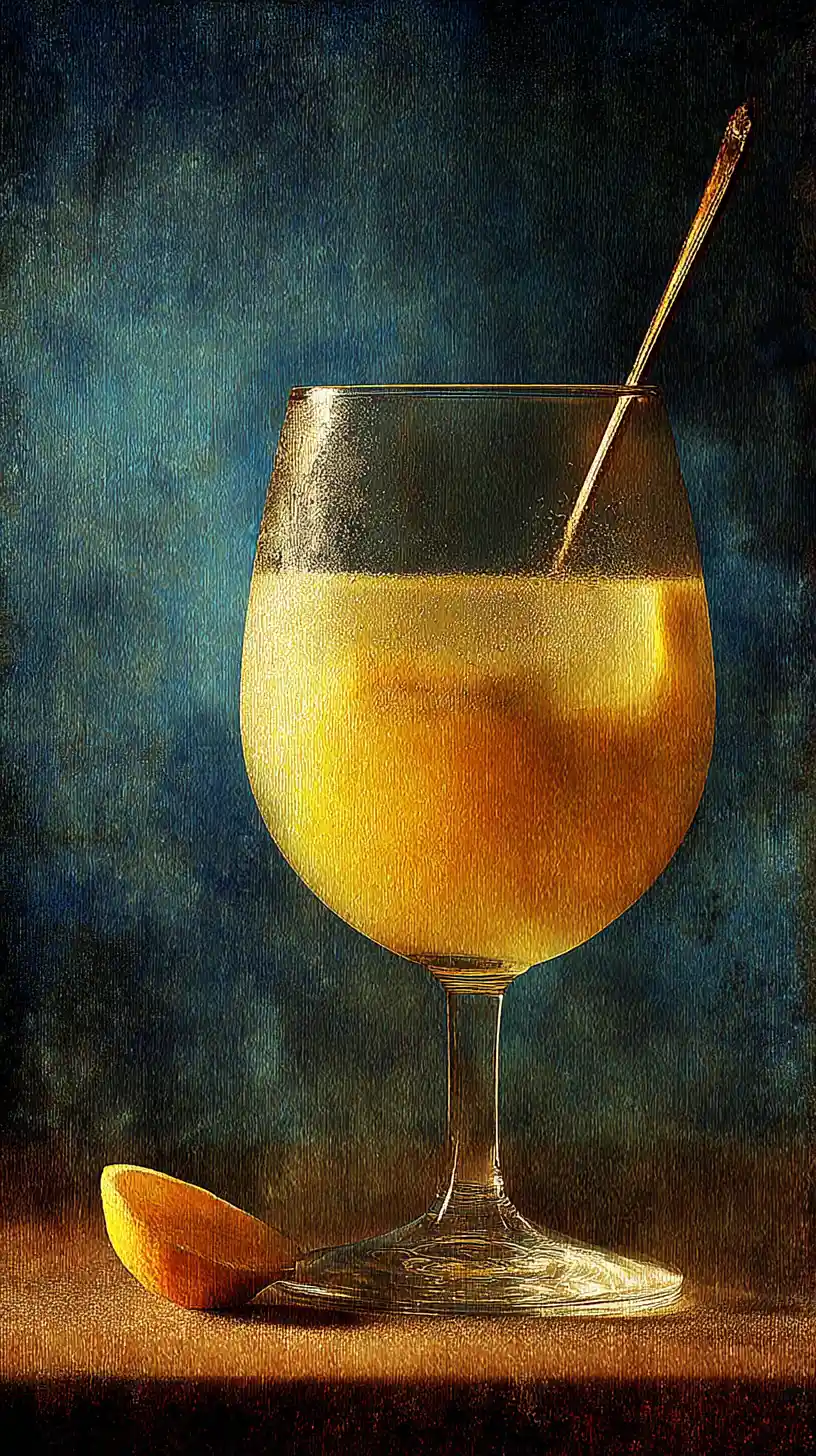 Close up of a warm yellow winter cocktail in a glass