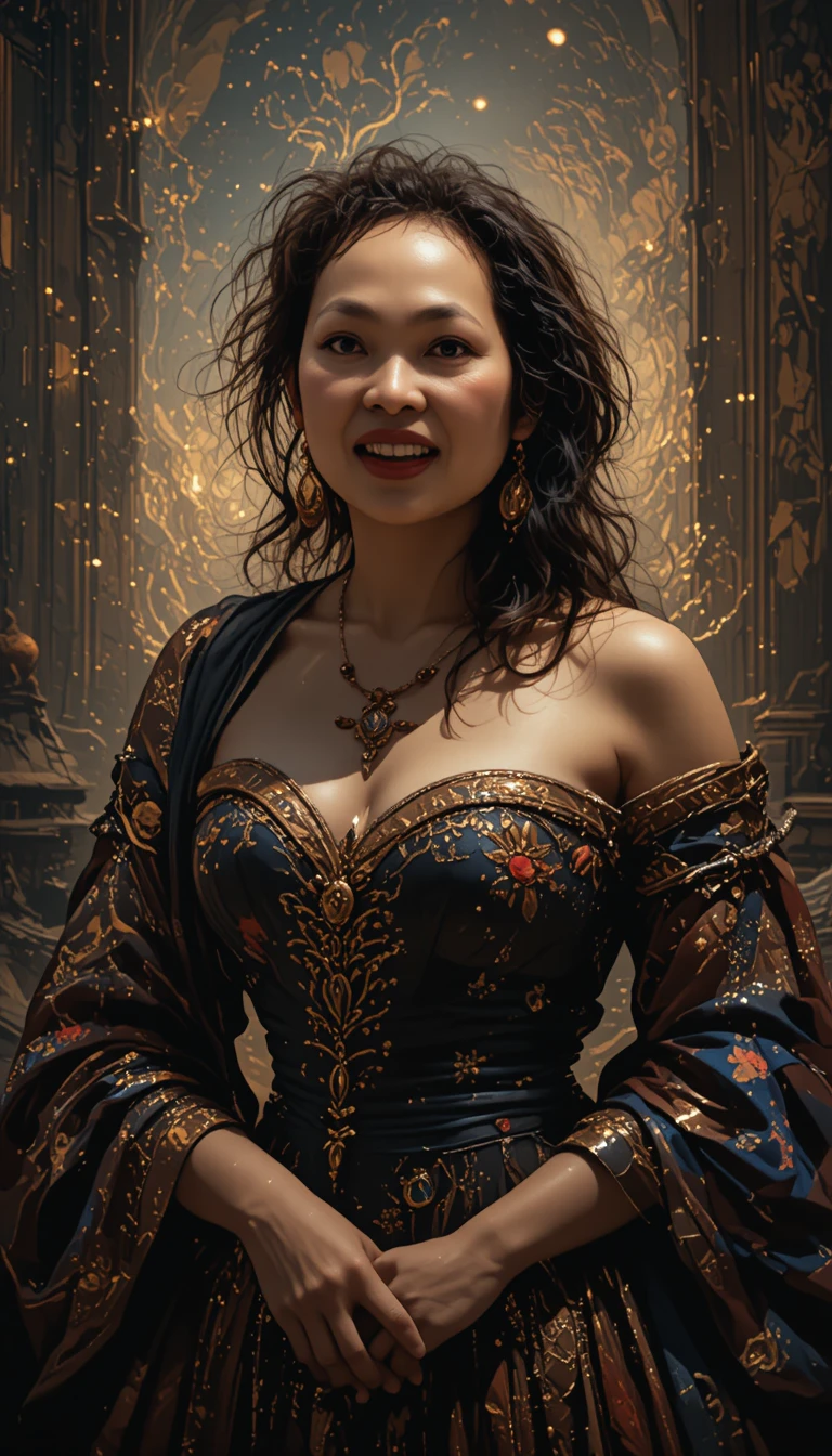 Romantic impressionist baroque painting with deep chiaroscuro shadows