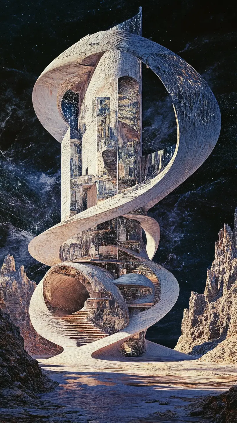 Surreal house twisting through a looping dreamlike realm