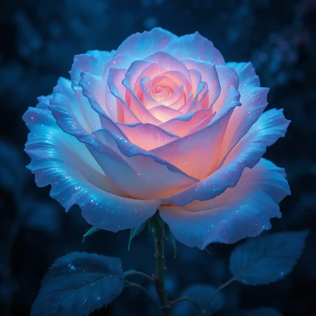 Rosa mágica brillante en ilustración de noche de ensueño