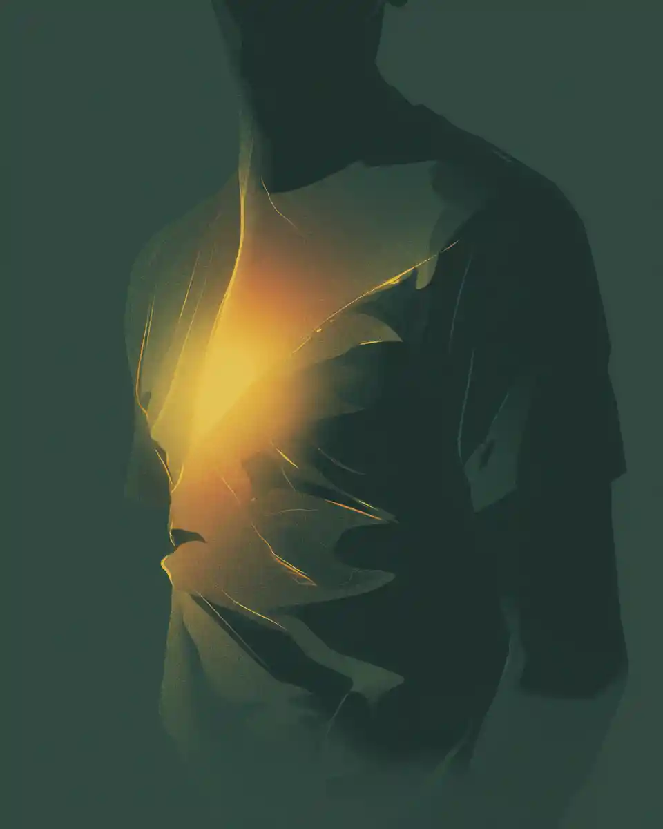 Silueta de torso humano con luz brillante en el pecho