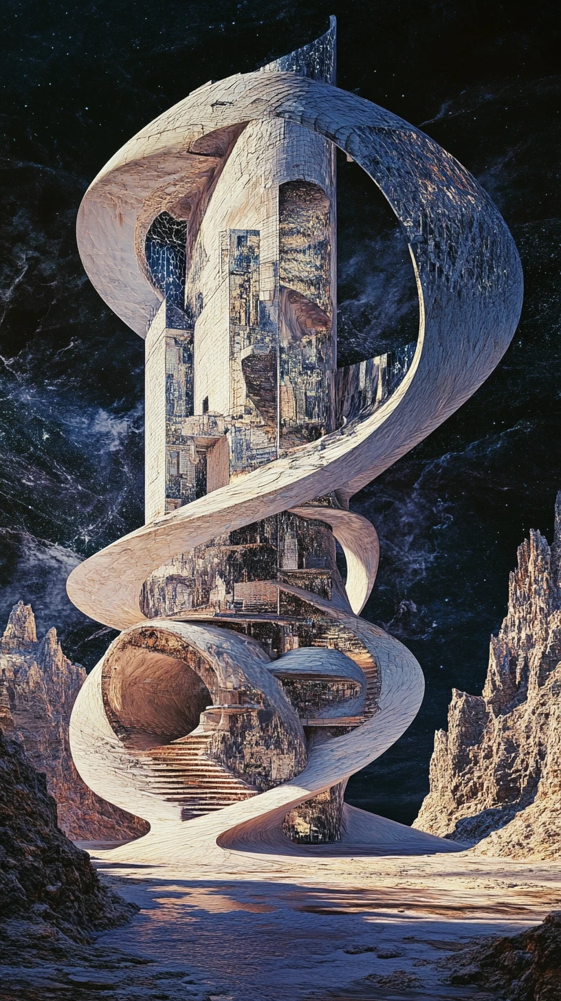 Surreal house twisting through a looping dreamlike realm