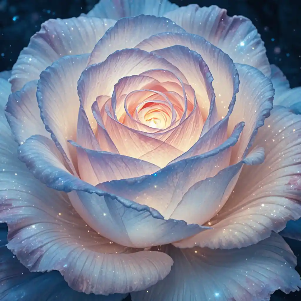 Glowing Magical Rose In Soft Pastel Night Illustration