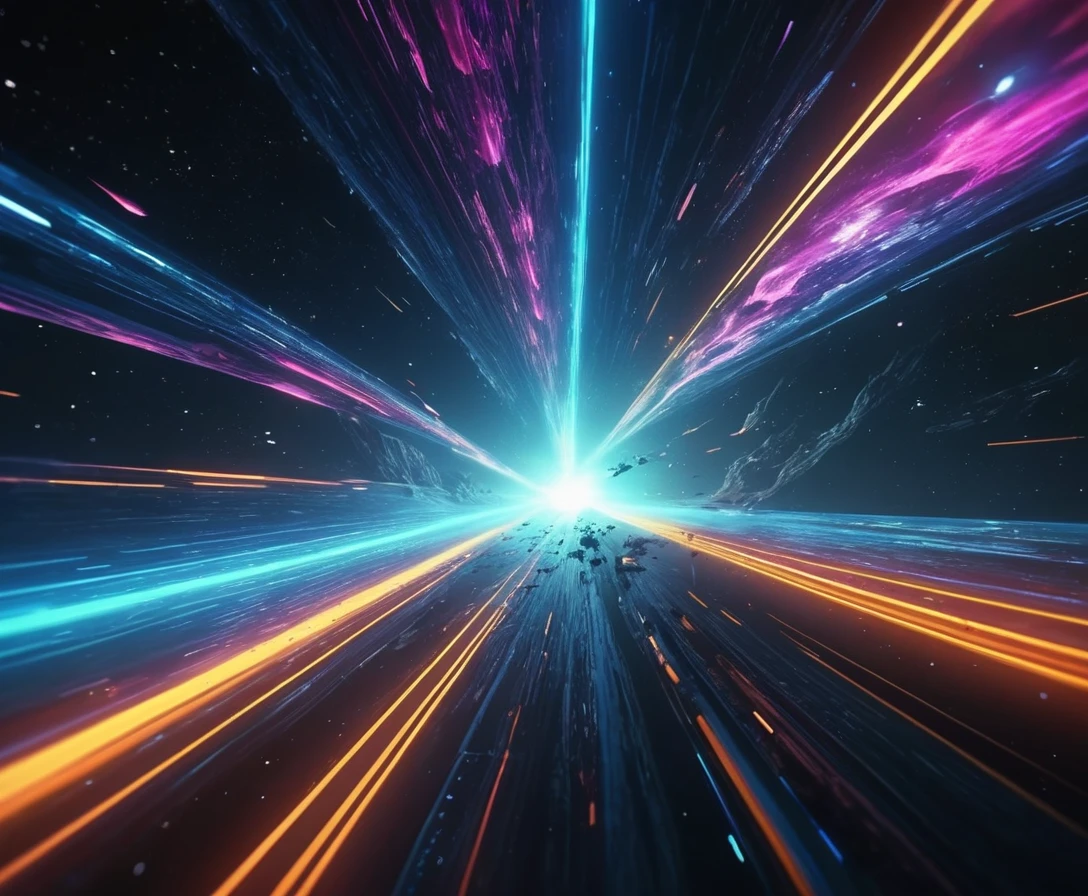 Sci fi warp jump with streaking stars and glowing waves