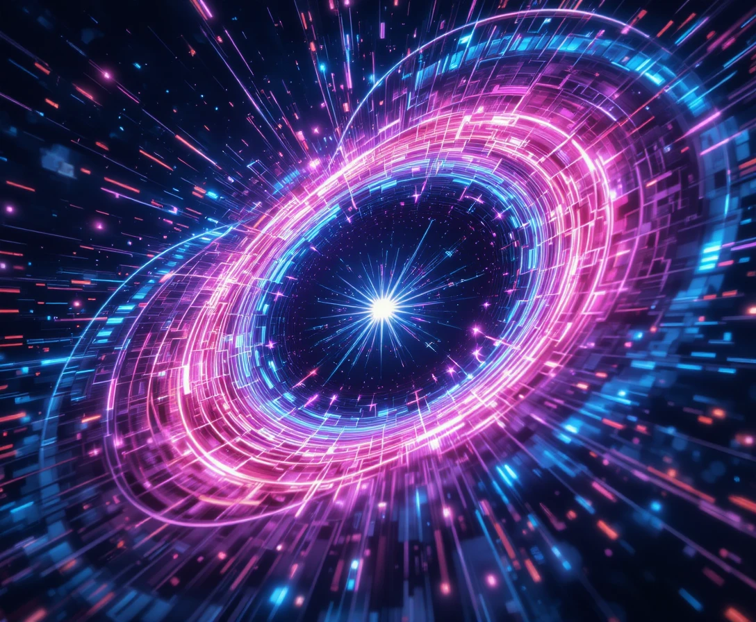 Warp jump through streaking stars and colorful distortion waves