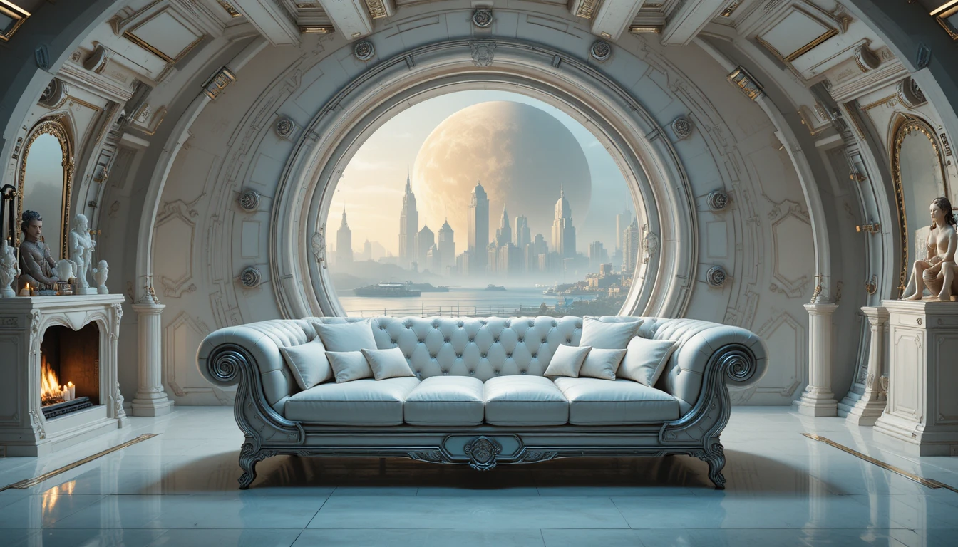 Futuristic Baroque Industrial Room With Metal Bedtime Sofa