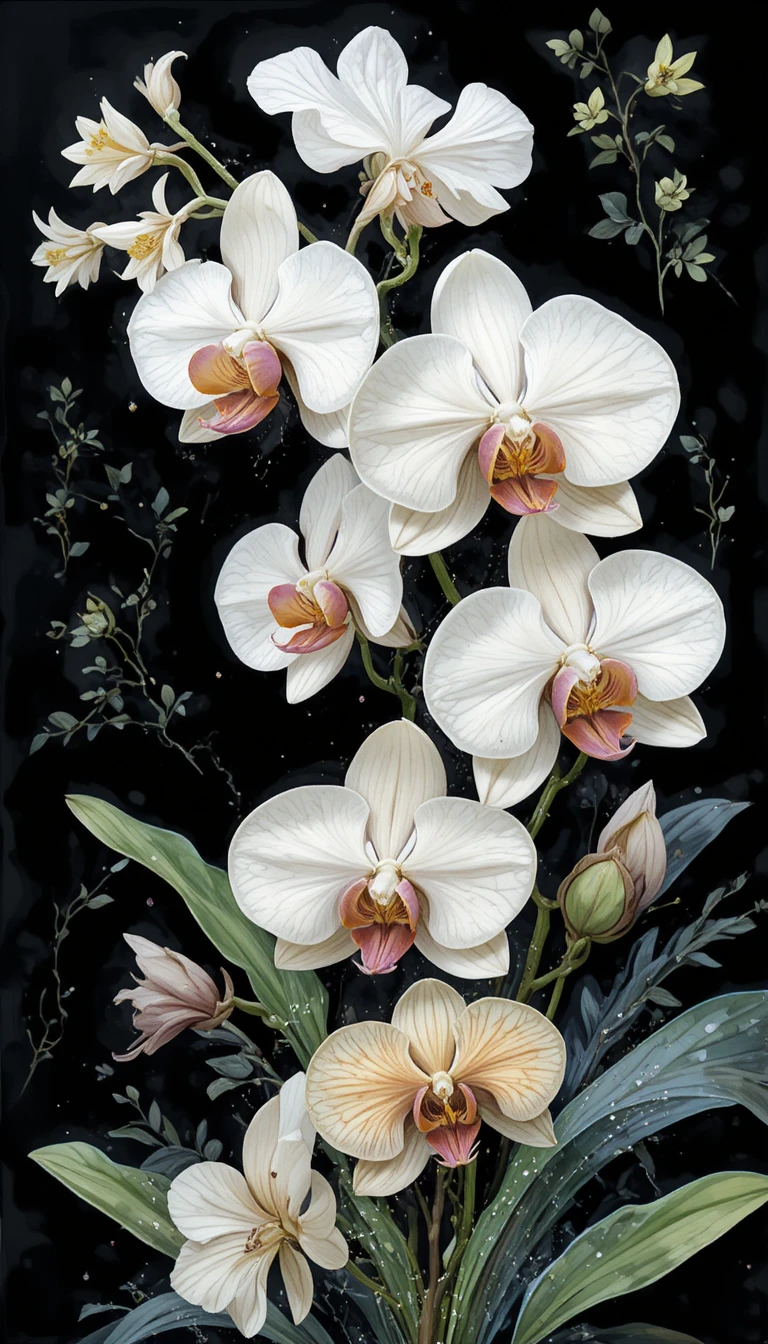 Volantino con illustrazione vettoriale di fiori naturali di orchidea bianca