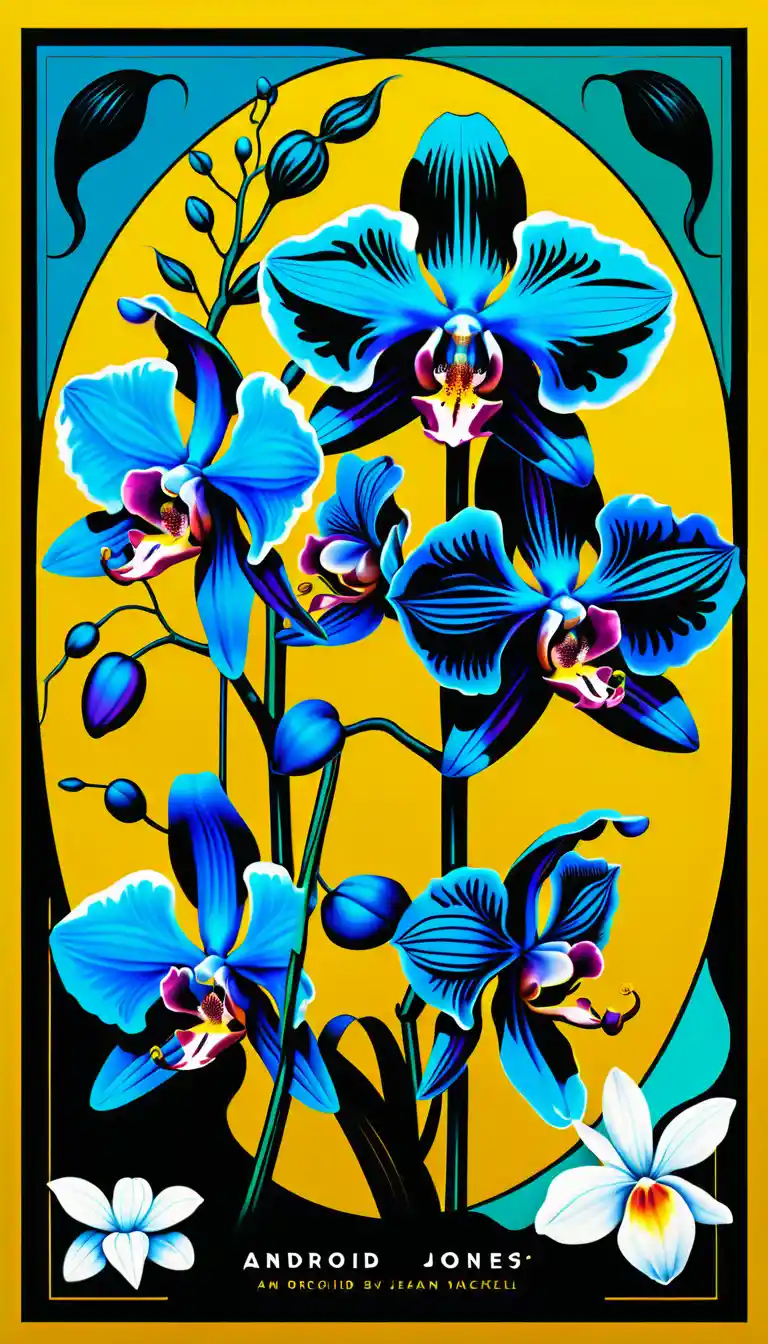 Flyer grafico con illustrazione vettoriale di orchidea nera