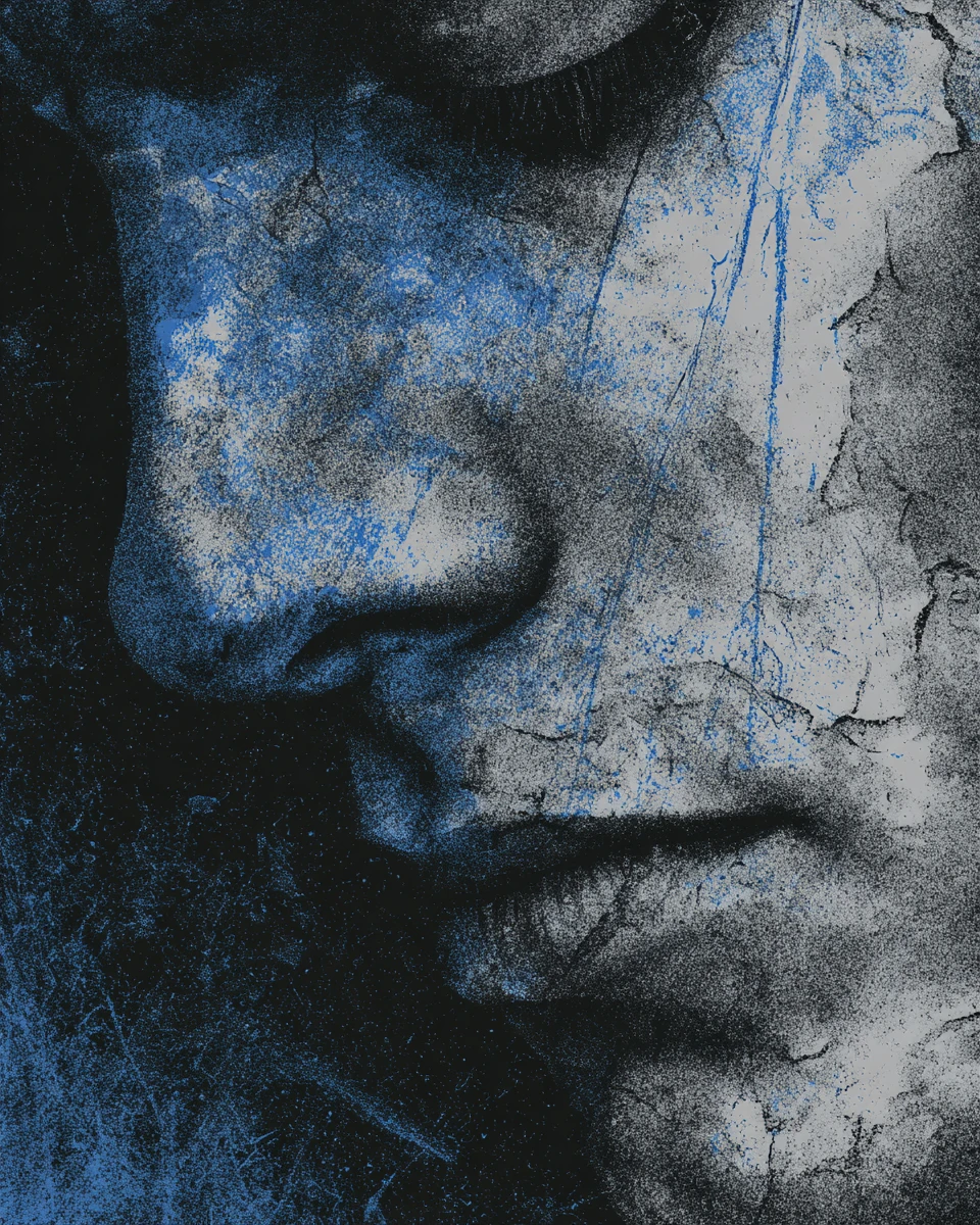 Close up portrait of a face half hidden in shadow