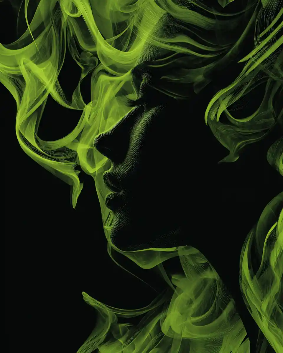 Swirling Green Smoke Street Art With Hidden Urban Figure
