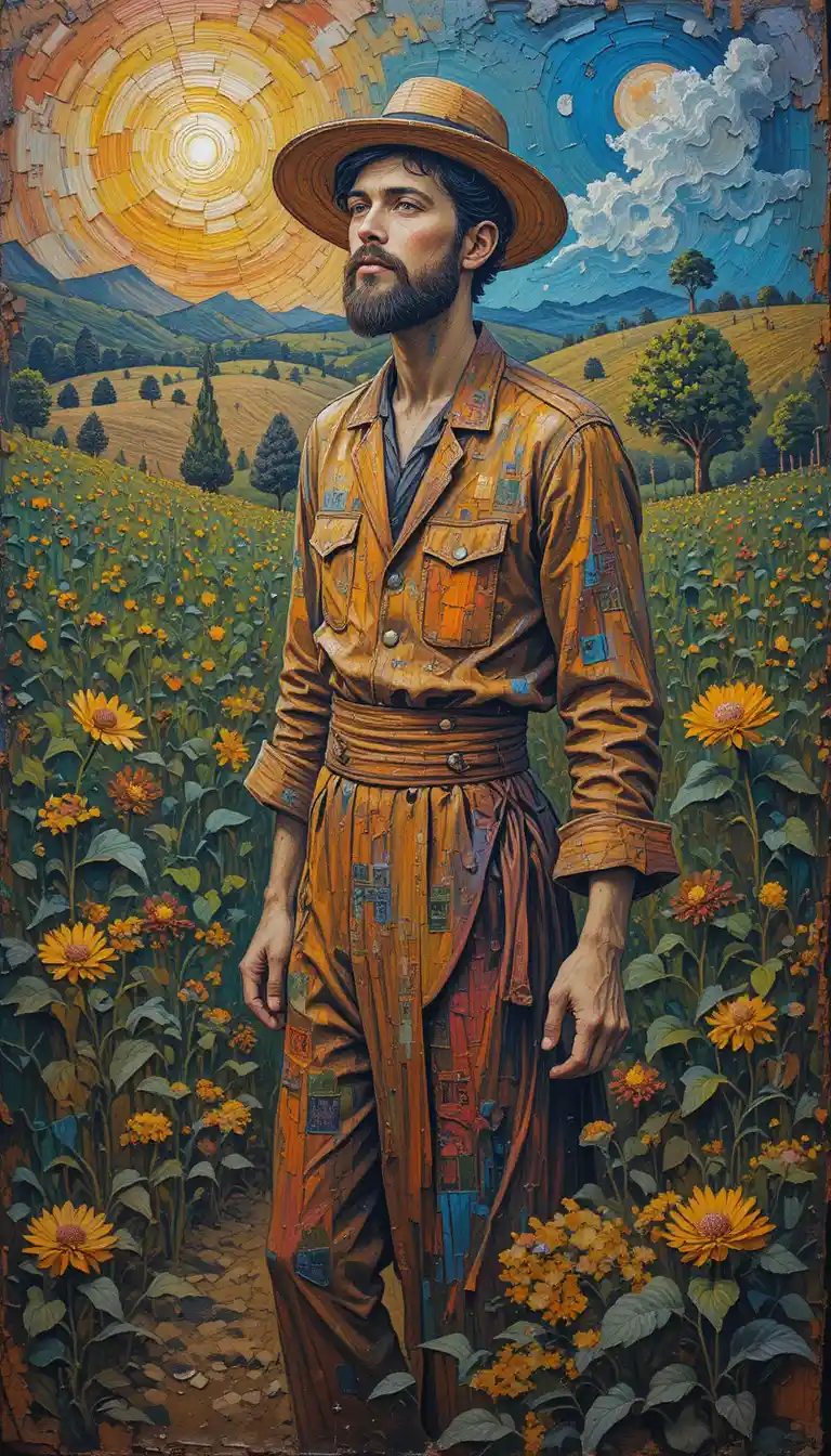 Contadino con Cesto in Pittura Acrilica a Impasto Espressiva