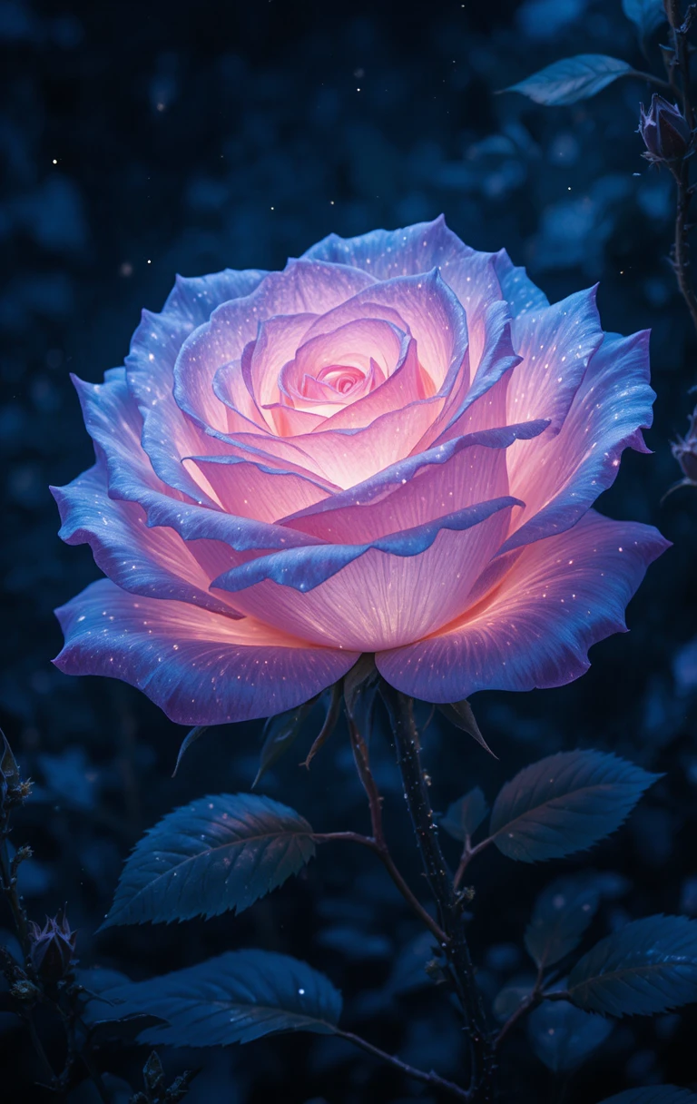 Bioluminescent Rose In Dreamy Watercolor Inspired Illustration