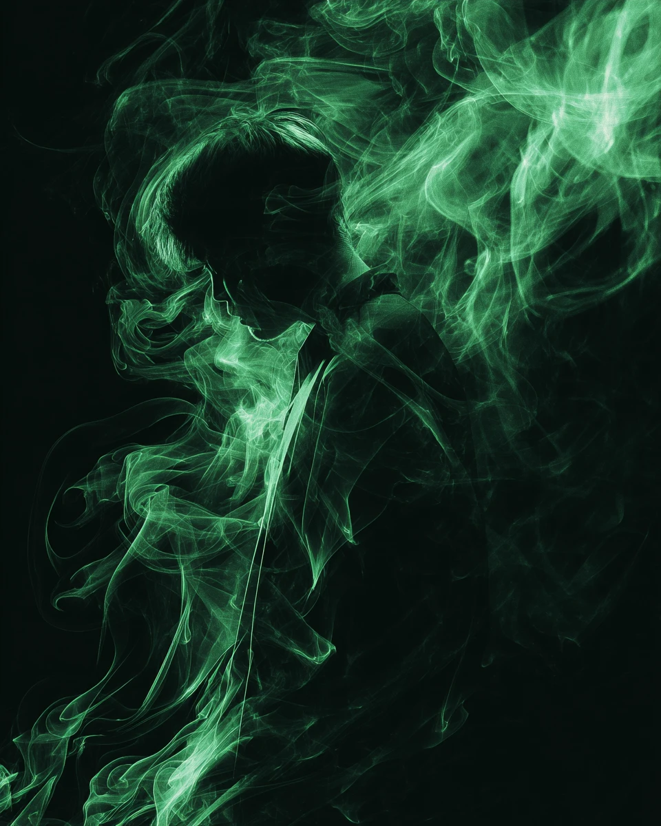 Swirling Green Smoke Street Art With Shadowy Urban Figure