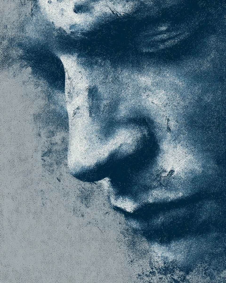 Close up portrait with half hidden face in shadow