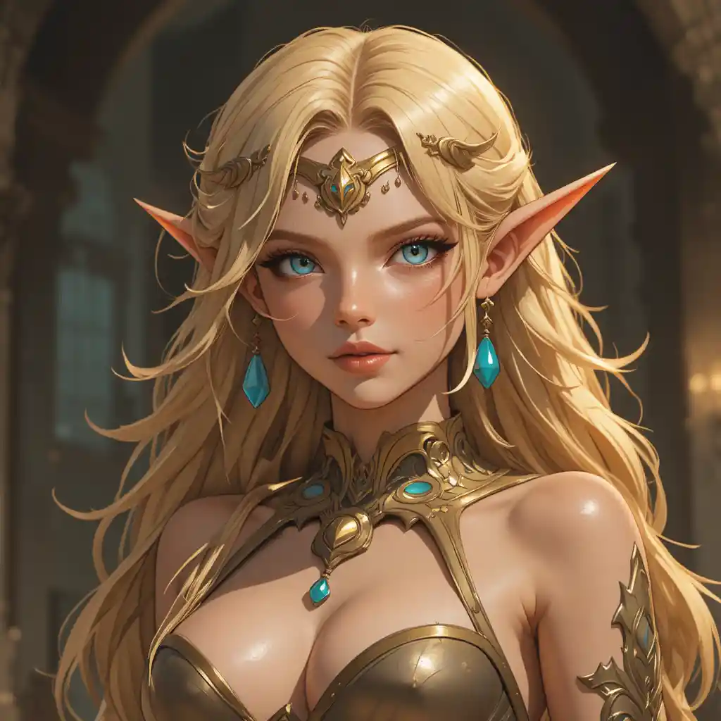 Divine fantasy woman with pale rose skin and blue eyes