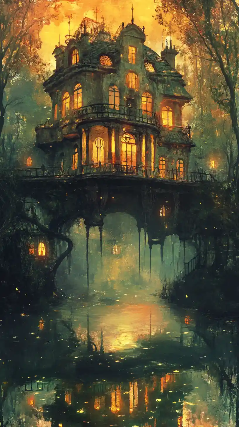 Surreal Twisted House Rising From A Dreamlike Realm