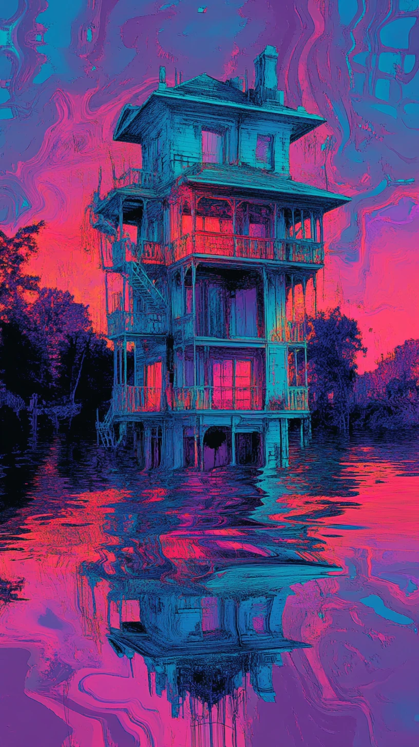 Surreal twisted house emerging from a looping dreamlike realm