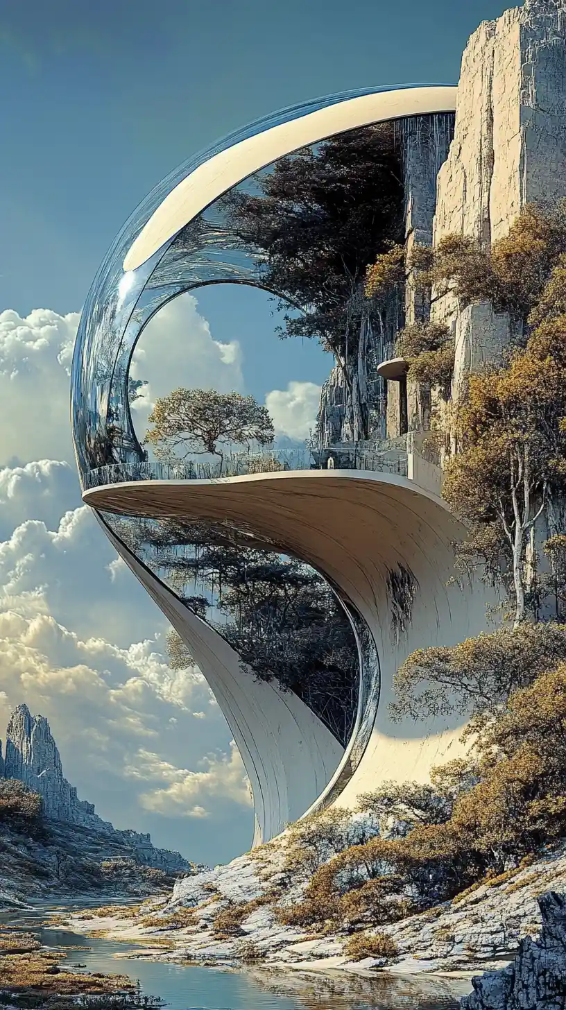 Surreal house twisting through a looping dreamlike realm