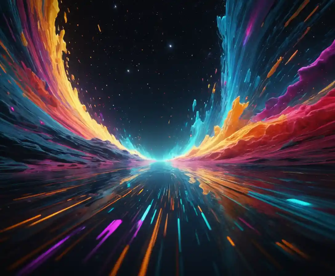 Warp jump through streaking stars and distorted sci fi space
