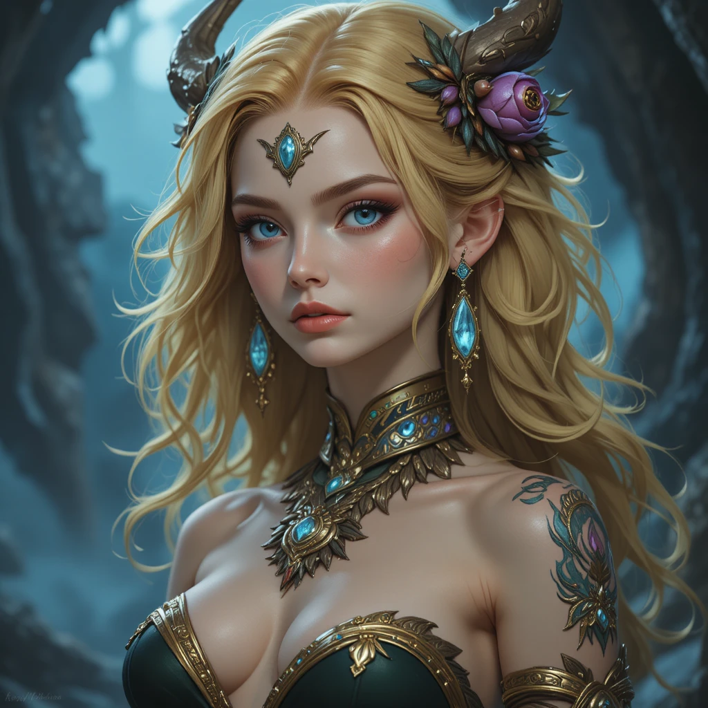 Golden haired goddess of sensual love in a fantasy realm