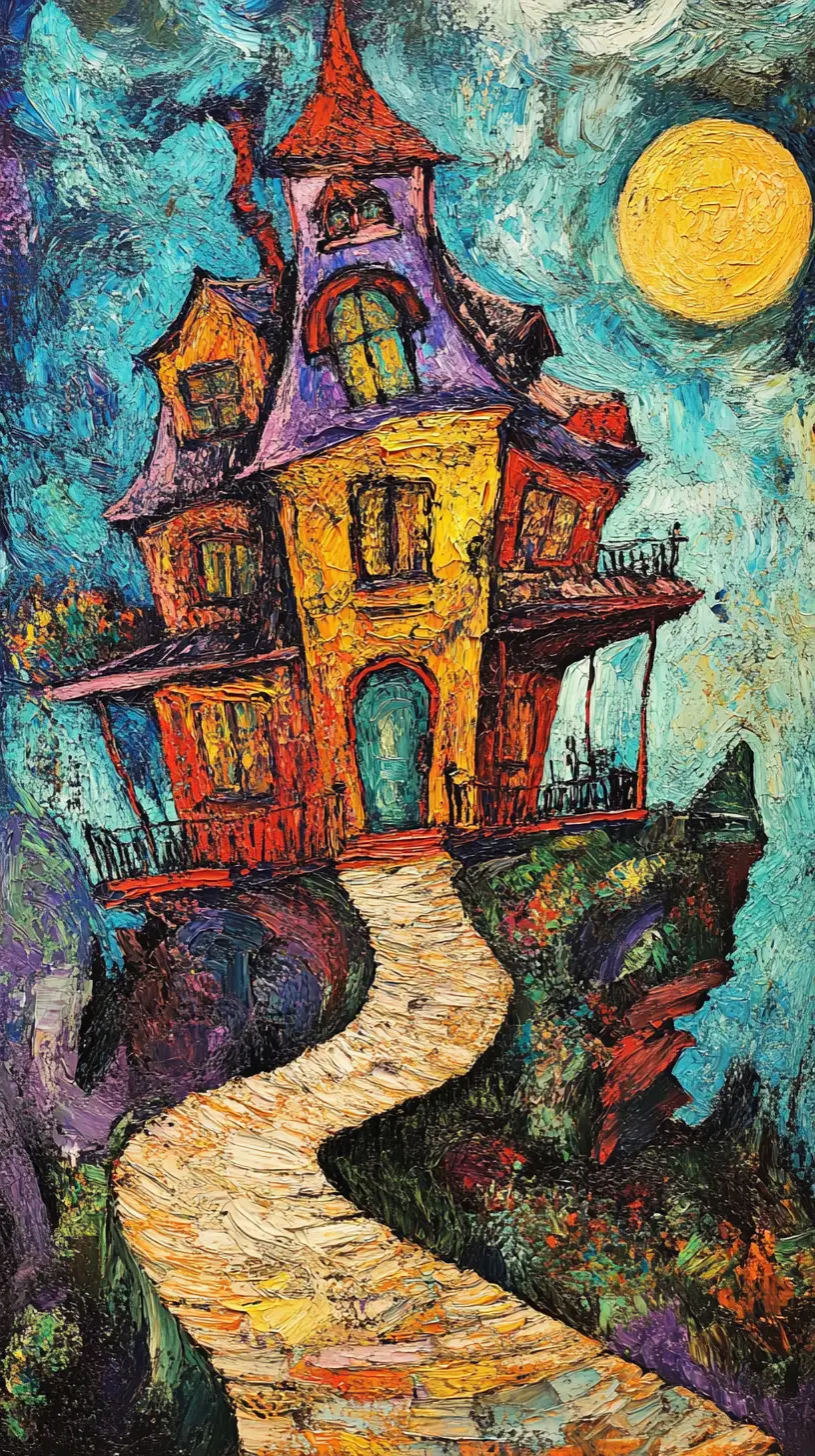 Surreal dreamlike house twisting through an impossible realm