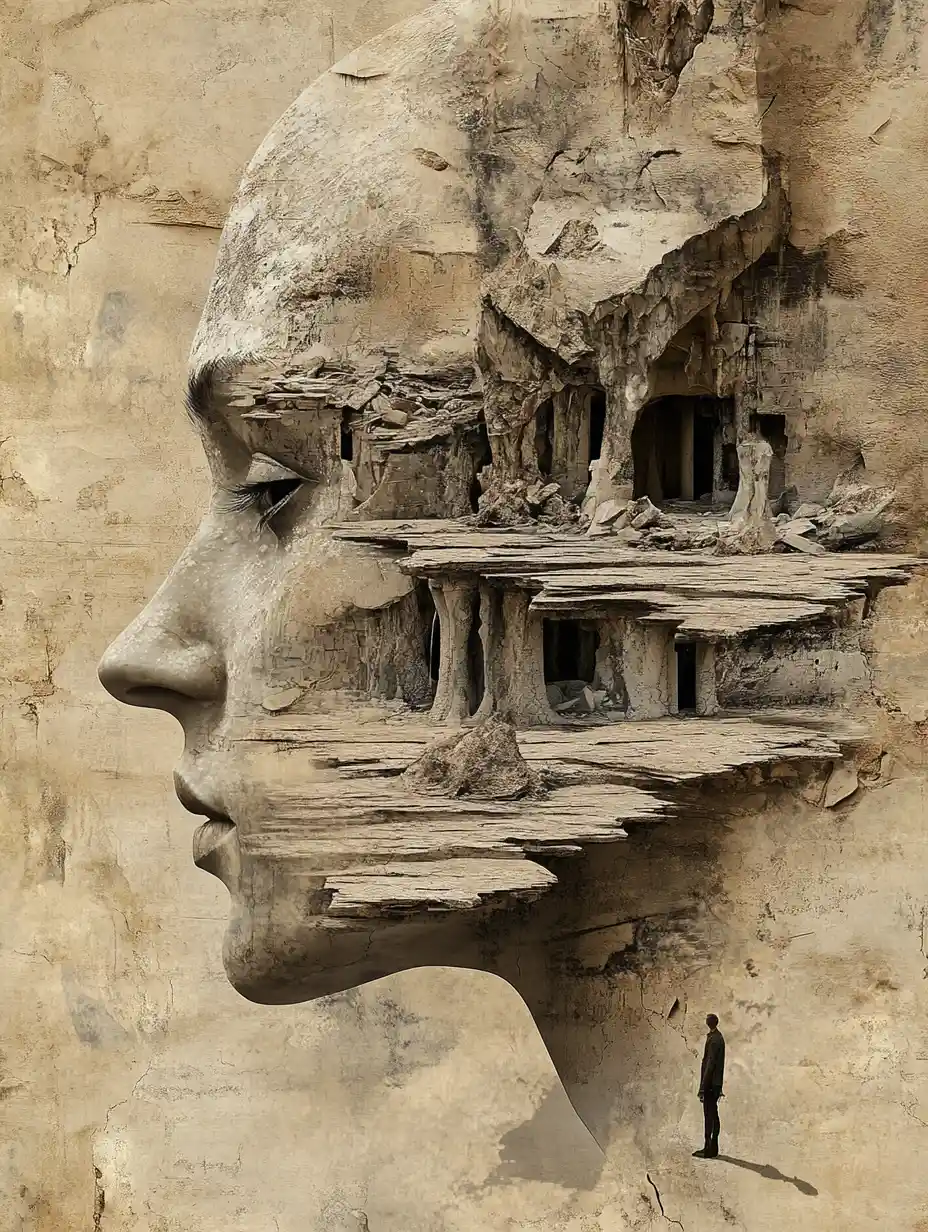 Art 3D symbolique de la sagesse émergeant dans l’espace négatif