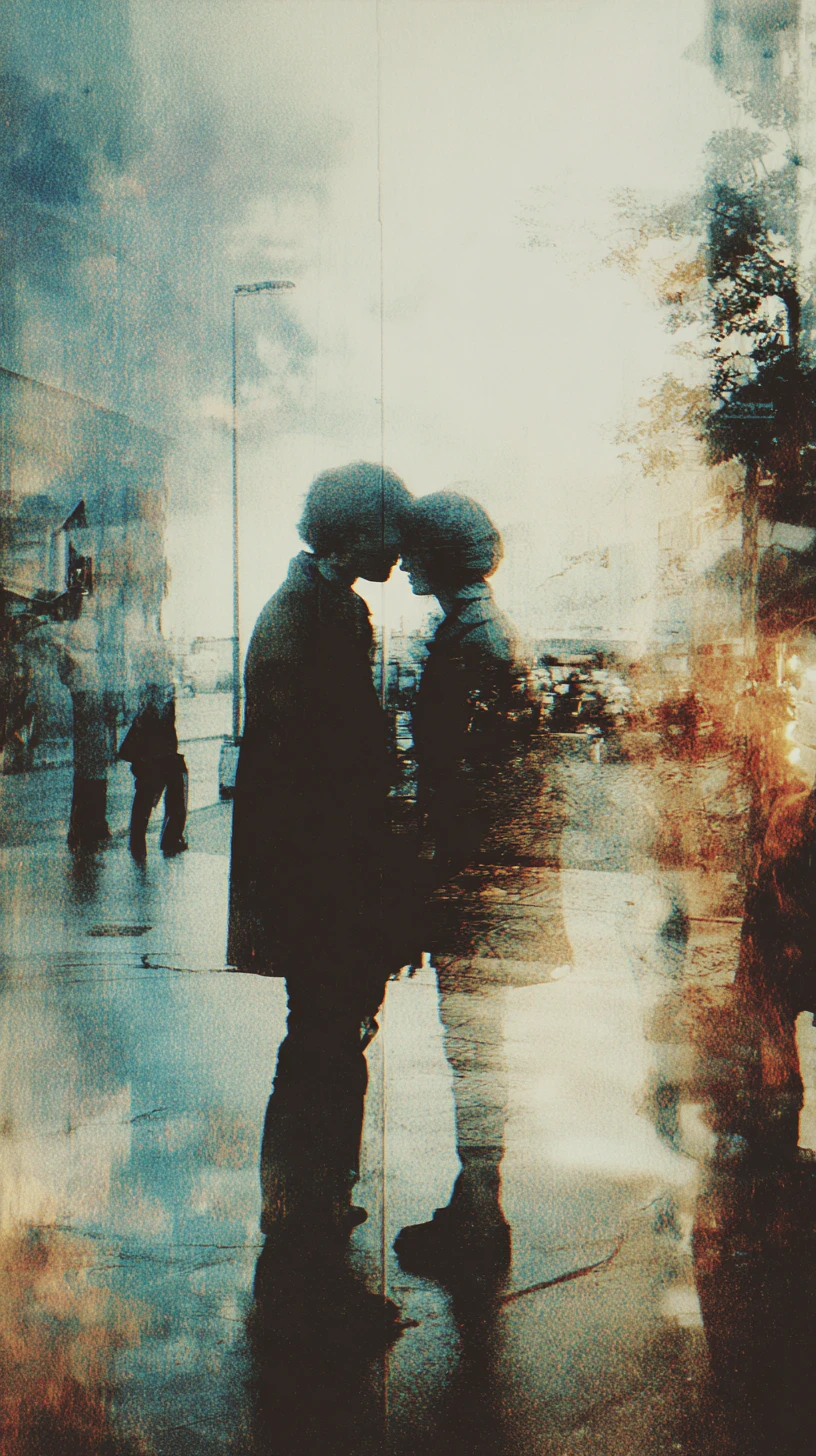 Strangers sharing a final kiss in a cinematic farewell