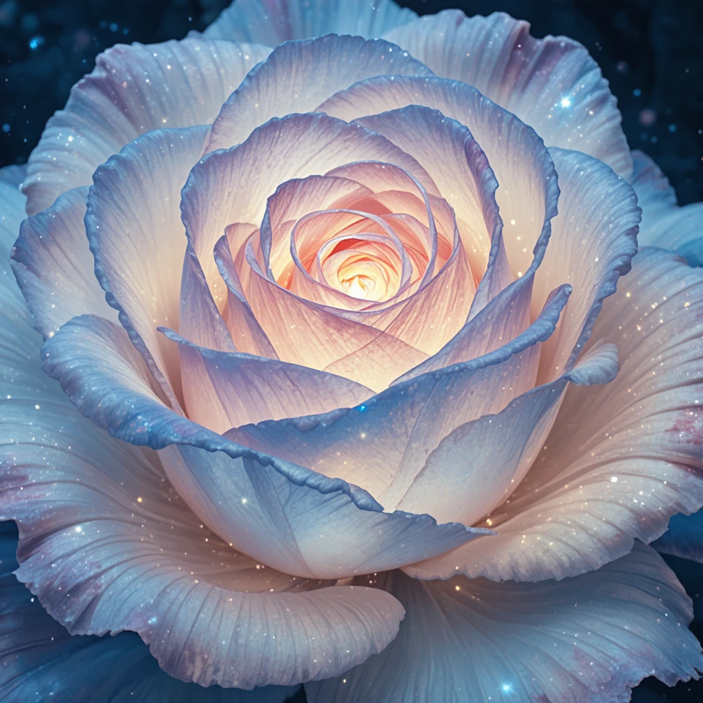 Glowing Magical Rose In Soft Pastel Night Illustration