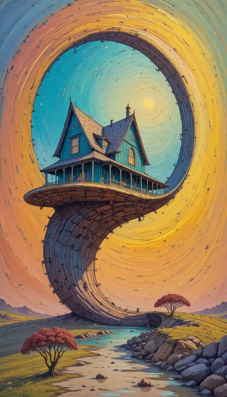 Surreal Twisted House In A Dreamlike Looping Realm