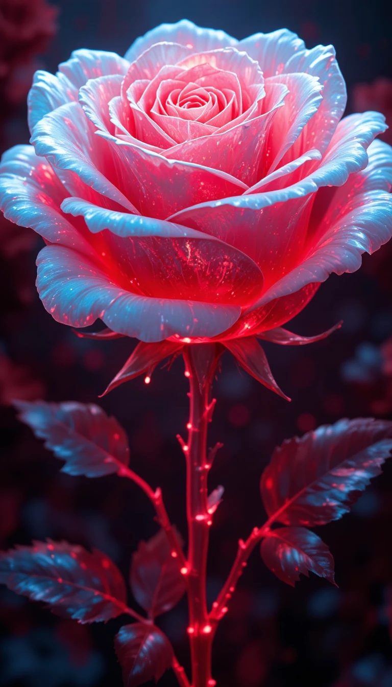 Glowing White Rose With Red Light In Dark Abstract Space
