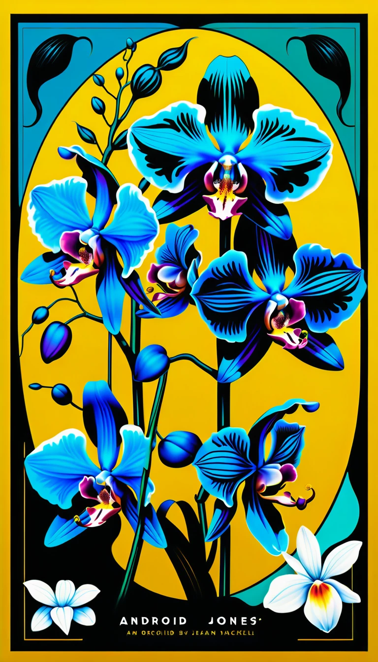Flyer grafico con illustrazione vettoriale di orchidea nera