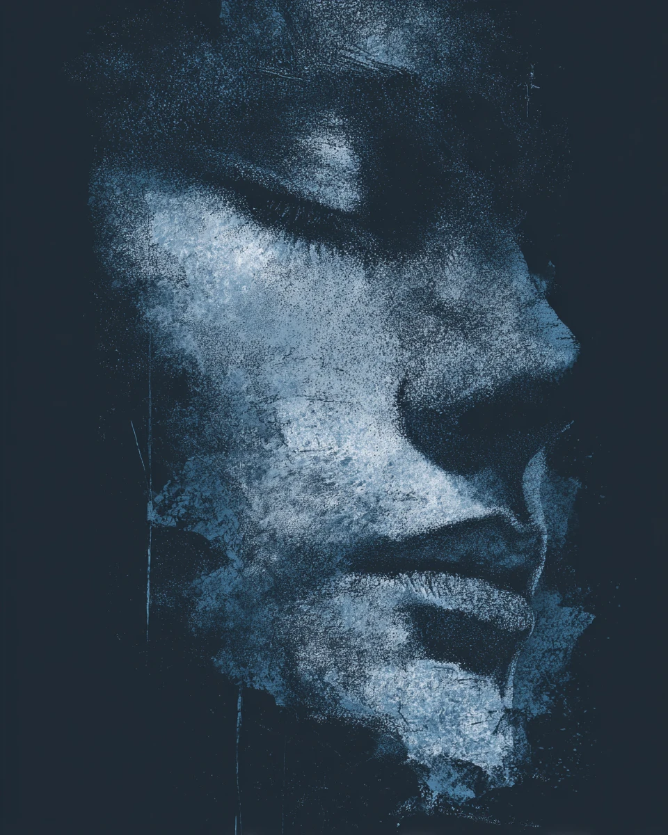 Close up portrait with half hidden face in shadow