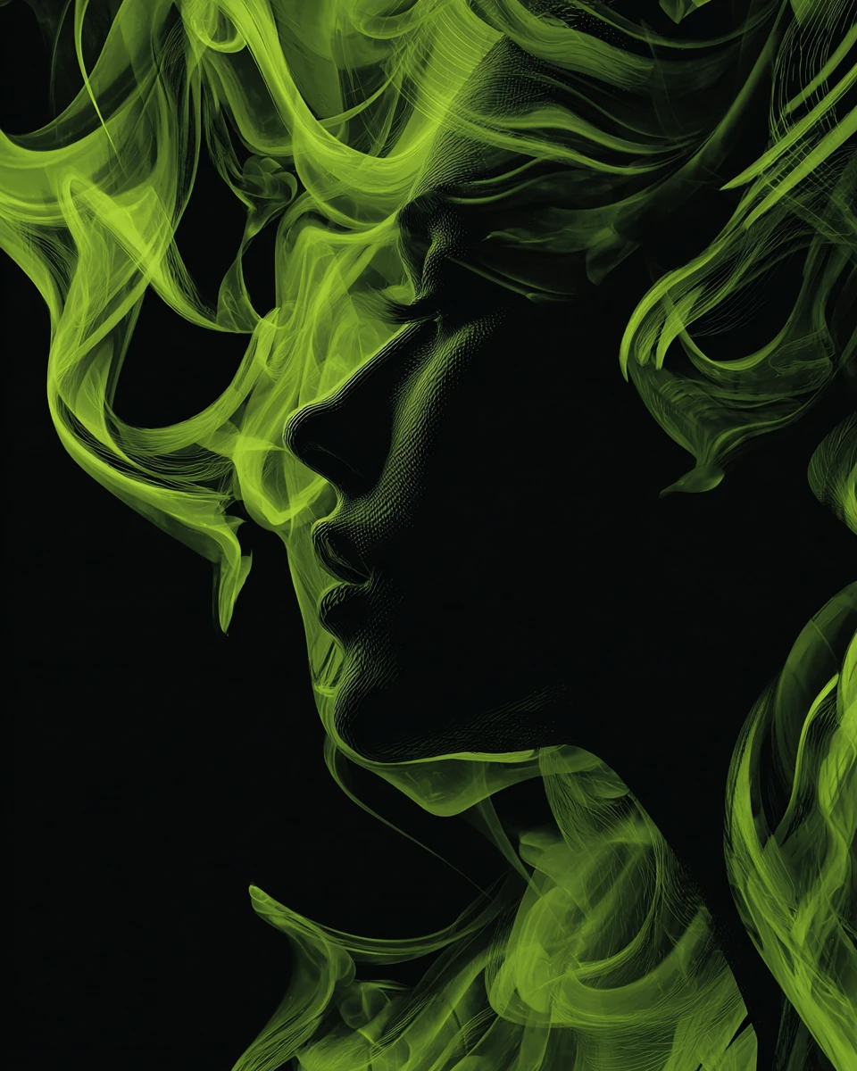 Swirling Green Smoke Street Art With Hidden Urban Figure