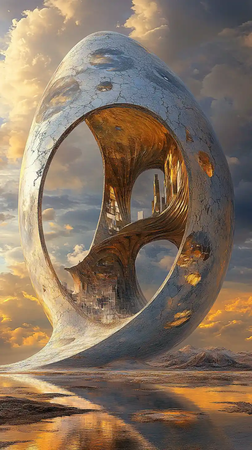 Surreales verdrehtes Haus in einer endlosen unmöglichen Welt