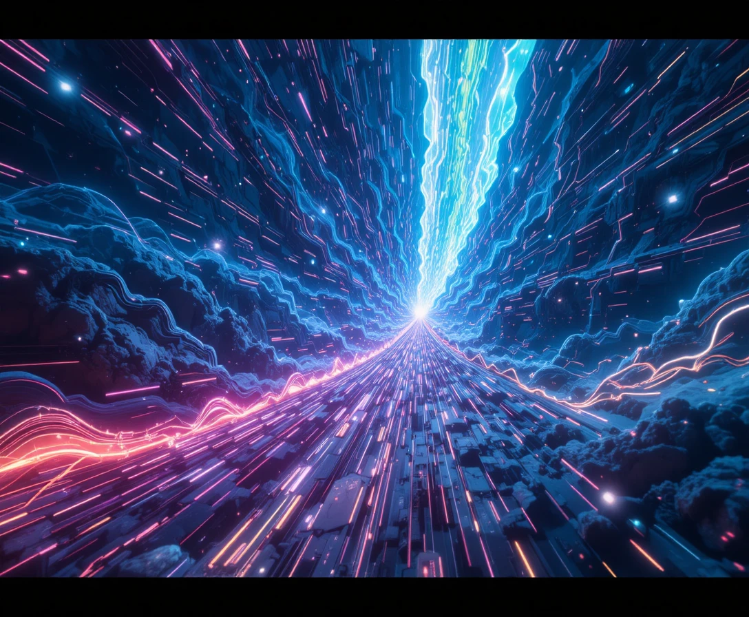 Sci fi warp jump with streaking stars and energy waves