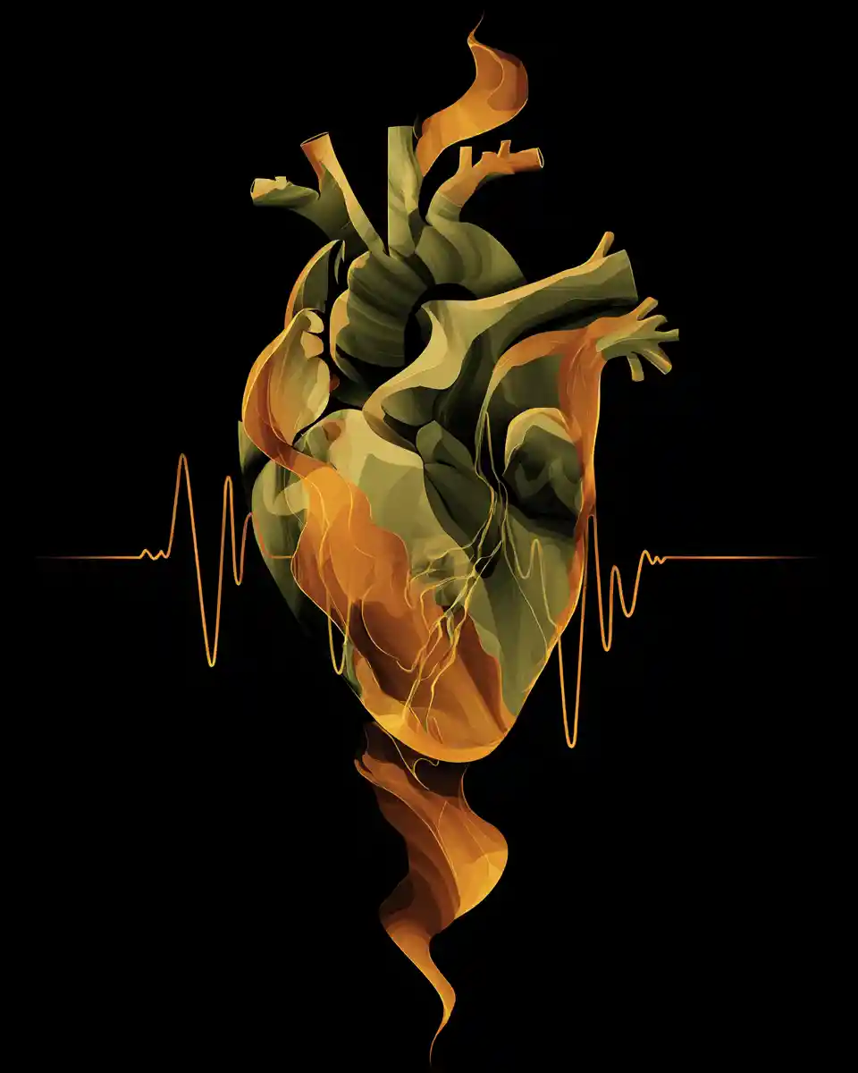 Glowing heart waveform in warm abstract vector design