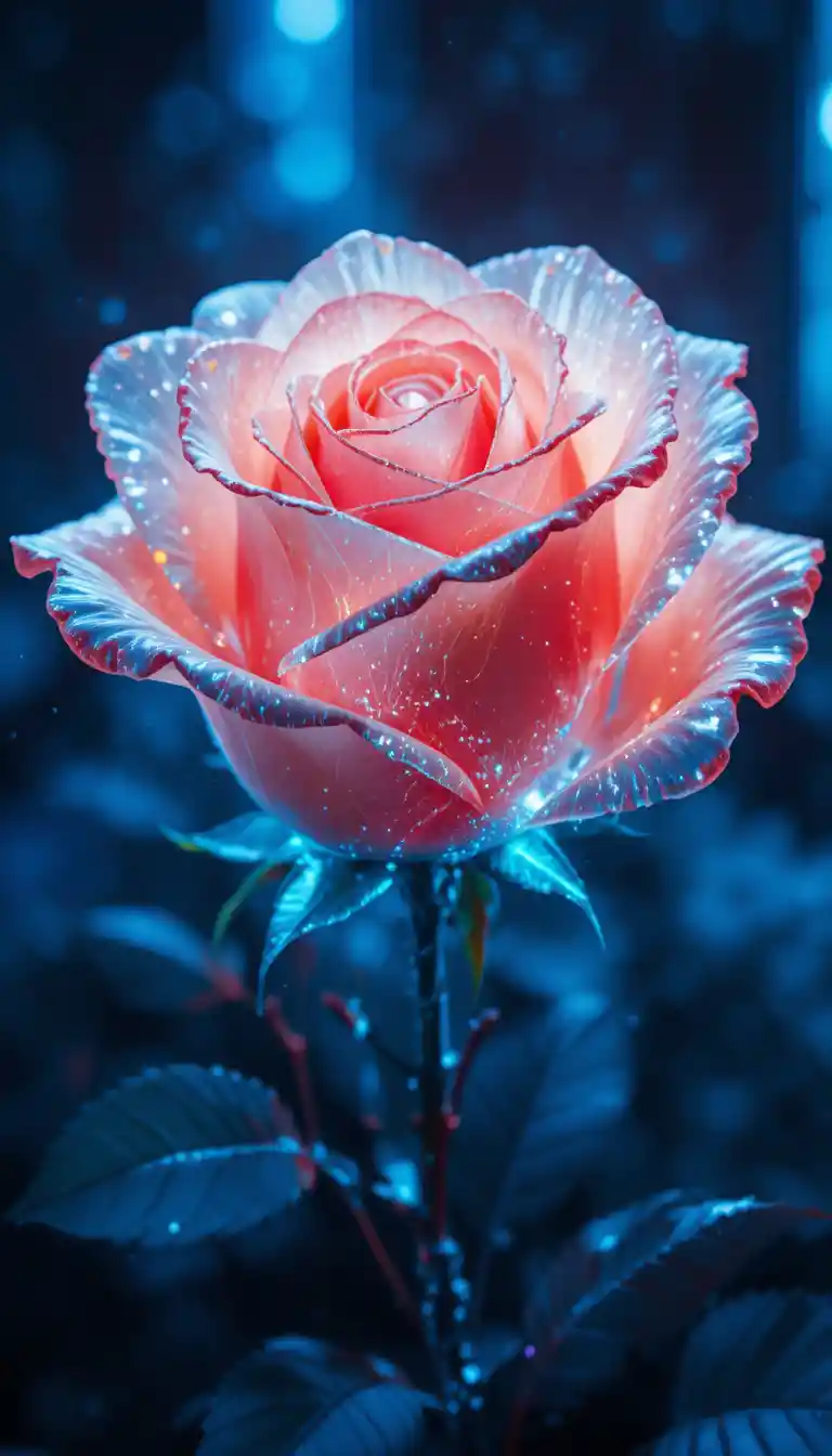 Glowing White Rose In Blue And Black Digital Rendering