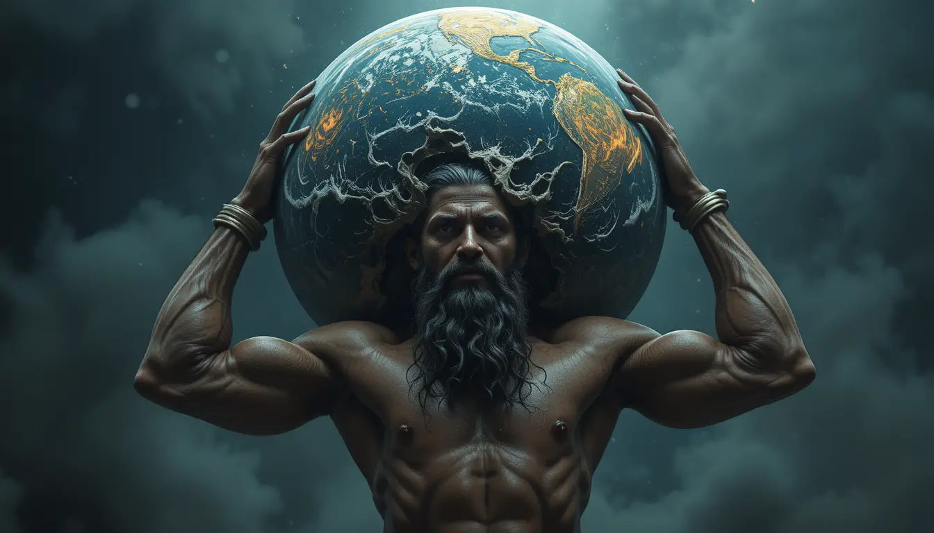 Mythic Atlas Carrying The World Upon His Straining Shoulders