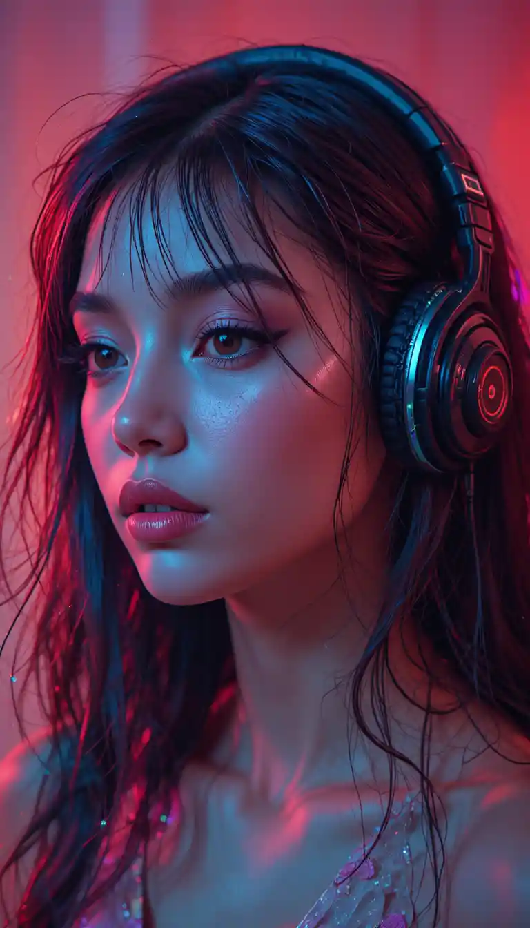 Hooded silhouette with colorful audio equalizer face