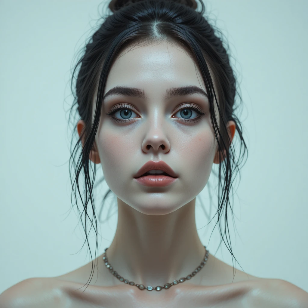 Young woman close up portrait with pale futuristic look
