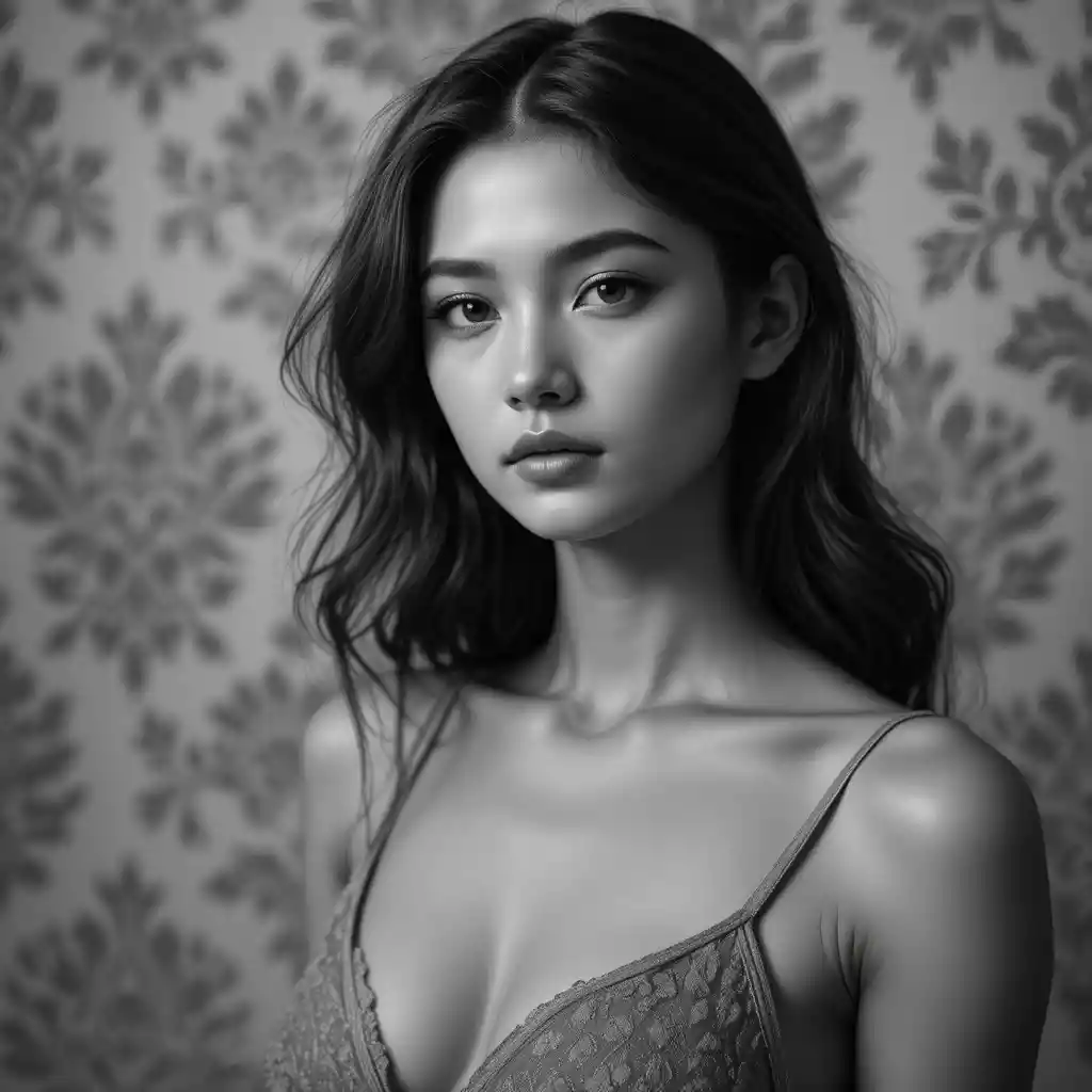 Monochrome close up portrait of a young woman