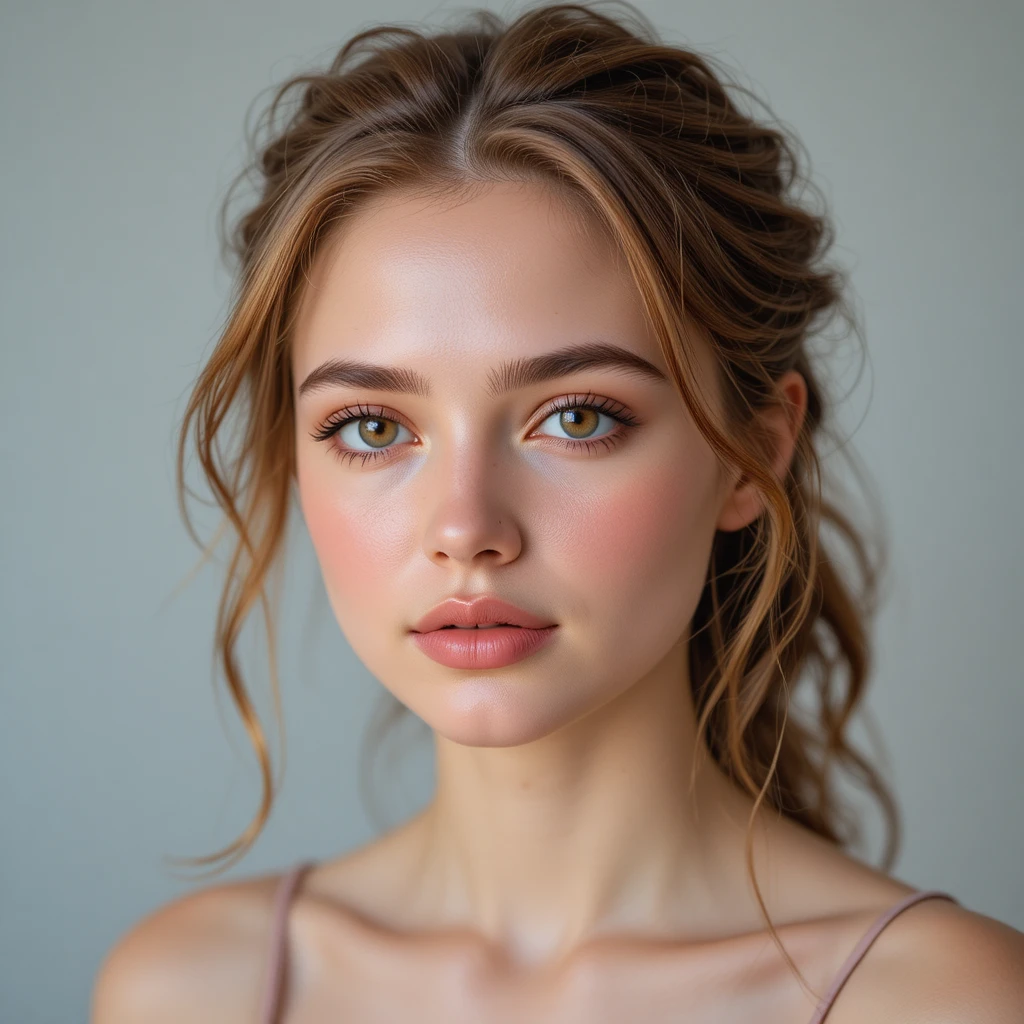 Soft close up portrait of a young woman with hazel eyes