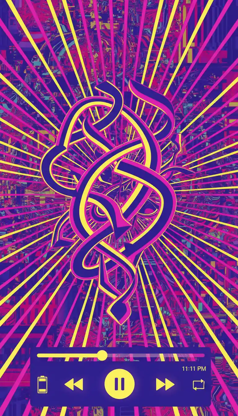 Neon‑geometrische abstrakte Kunst mit Musik‑Interface auf dem Handy