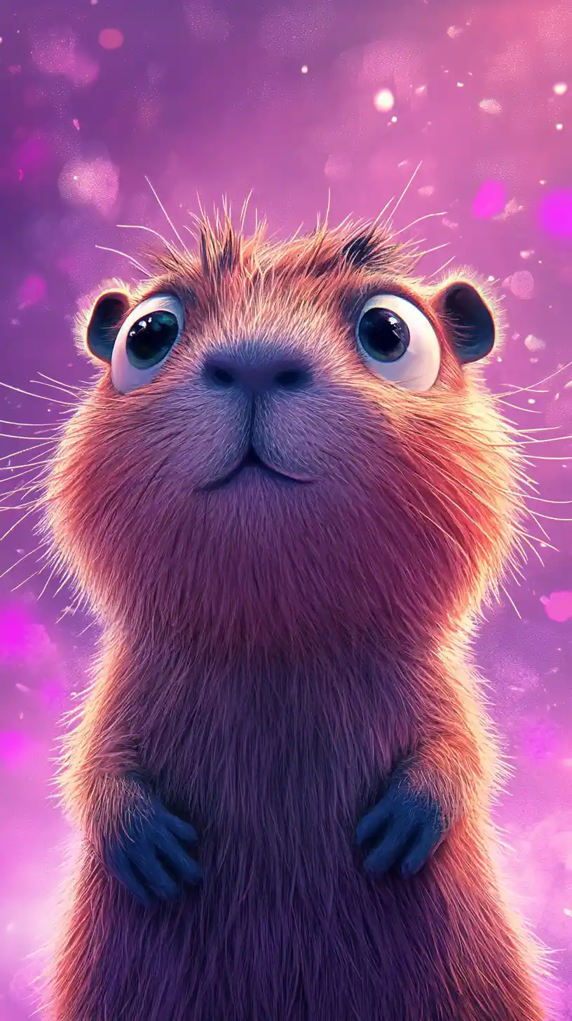 Grumpy capybara drawing with vibrant pastel background
