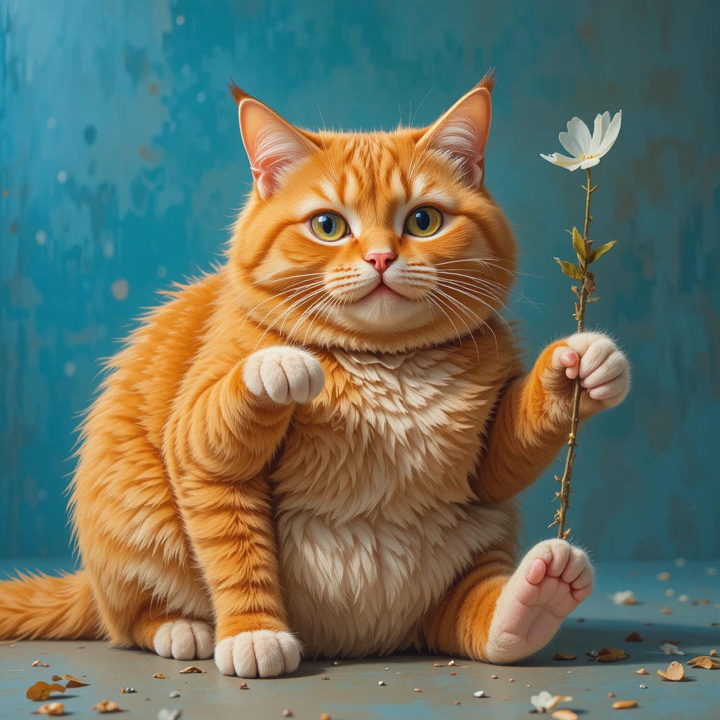 Gatto arancione paffuto realistico in un’attività quotidiana umana