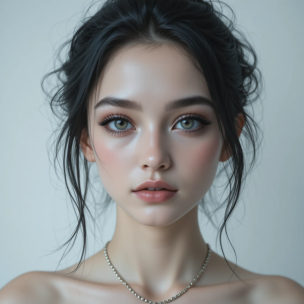 Mysterious close up portrait of a young pale woman